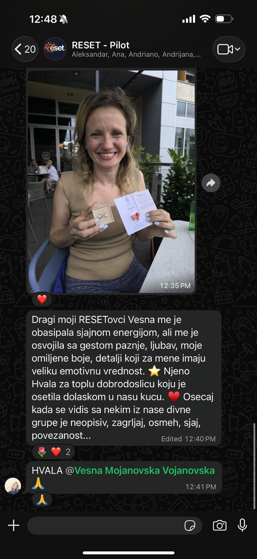 Vesna, poruka u RESET grupi